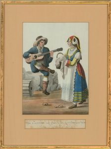 Mid 19th Century Watercolour - Man And Woman Of Civitavecchia