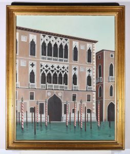 M. B. M - 20th Century Oil, Venetian Palazzo Facade