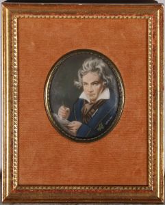 Framed Late 19th Century Watercolour Miniature - Beethoven