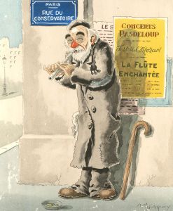 Mid 20th Century Watercolour - Flute Player in Paris