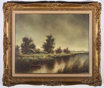 Albert Buikema (1949-1994) - 20th Century Oil, Cattle by the River