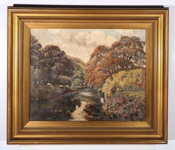 R. O.D - Mid 20th Century Oil, Trees On The Riverbanks