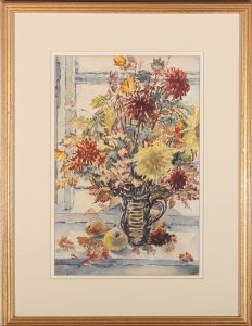 G. M. Gilbert - Mid 20th Century Watercolour, Chrysanthemums and Pears