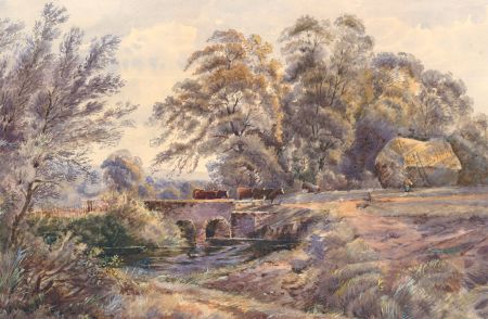 Late 19th Century Watercolour - Cattle Over The Bridge