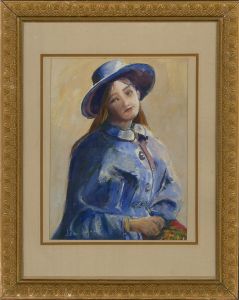 20th Century Watercolour - Girl In Blue