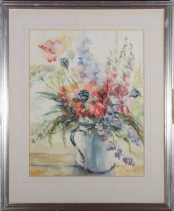 Penny Ward - 20th Century Watercolour, Poppies and Foxgloves