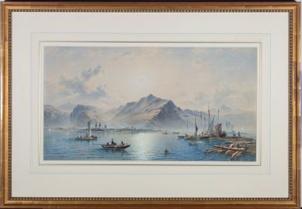 E. Rieck - Late 19th Century Watercolour, Mountainous Lake View