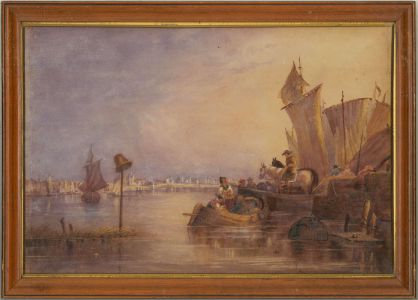 Mid 19th Century Watercolour - A Busy Harbour