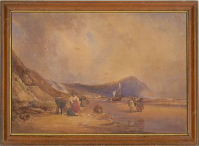 Framed Mid 19th Century Watercolour - Figures on the Beach