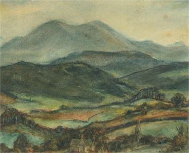 Mid 20th Century Watercolour - Landscape in Green