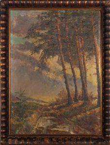French School Early 20th Century Oil - Woodland Path