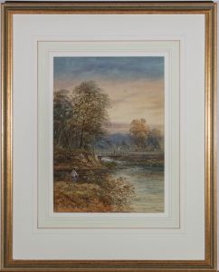 Lennard Lewis RA (1826-1913) - 1896 Watercolour, Fishing at Dusk