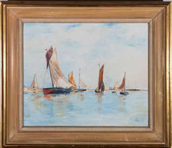 F.A.N. - 1971 Oil, Coastal View with Sailing Boats