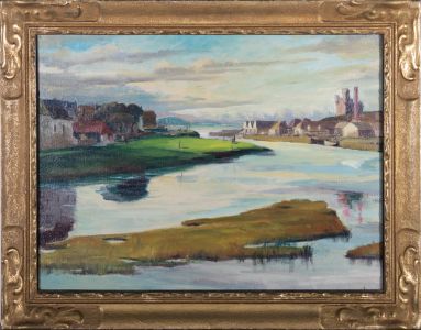 Mid 20th Century Oil - Town on the Estuary
