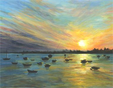 20th Century Oil - Boats at Sunset