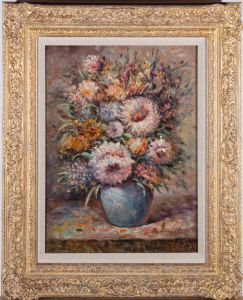 T. Denners  - Contemporary Oil, Chrysanthemums in a Vase