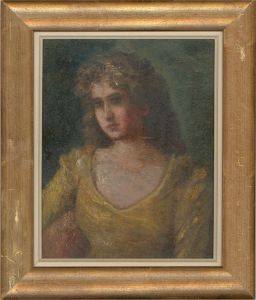 Mid 20th Century Oil - Lady in a Yellow Dress