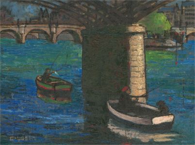 Dennis Gilbert - Mid 20th Century Oil, Fishing Under the Bridge