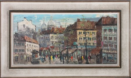 Contemporary Oil - Busy Parisian Street Scene