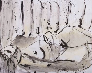 20th Century India Ink - Reclining Nude