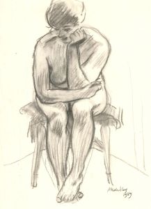Alec Wiles (1924-2021) - 1989 Charcoal Drawing, Nude in Thought