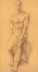 J. S. Hiller - Mid 20th Century Chalk Drawing, Male Nude