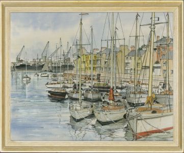 Maurice Durand - 1975 Watercolour, Yachts in Harbour