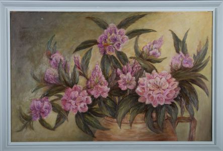 20th Century Oil - Vase Of Rhododendrons