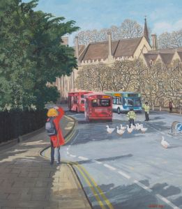Gerry B. Gibbs - Signed 2009 Oil, Warning! Geese Crossing