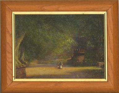 Mid 20th Century Oil - Figures on a Woodland Path