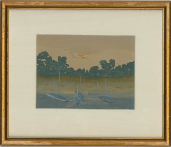 20th Century Watercolour - Moored Boats