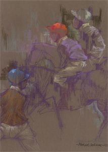 Michael Cadman RI ARCA (1920-2012) - 2002 Pastel, Jockeys