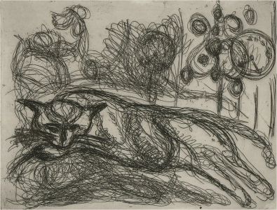 Annelise Firth (b.1961) - 2012 Etching, Time for a Cat Nap II