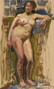 20th Century Oil - Standing Nude Figure in Studio