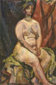 Impressionist 20th Century Oil - Seated Nude Figure in Studio