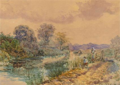 William White Warren (1832-1915) - 1882 Watercolour, Fishing On The River