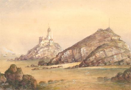 R. Curzon - Signed 1885 Watercolour, Mumbles Head
