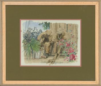 Scott - Contemporary Watercolour, Garden Scene with Two Figures