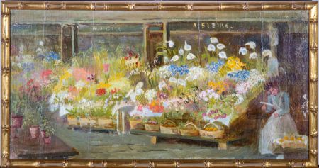 English School  Mid 20th Century Oil - The Flower Stall