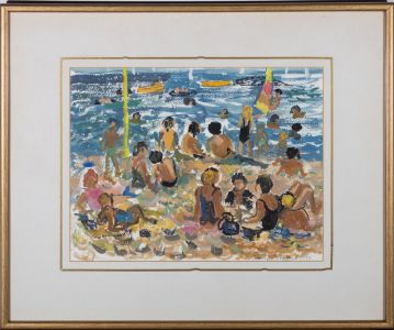 Carolyn Stafford - Signed and dated 1990 Acrylic, Crowded Beach
