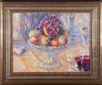 Howard Webber - 1991 Oil, Still Life With Fruit Dish and Decante