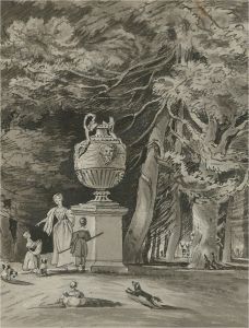 c.1830 Watercolour - Playing in the Gardens