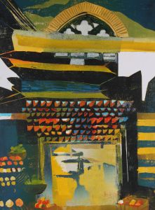 Pritam Deuskar - 1998 Linoprint, Abstracted Fruit and Windows