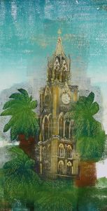 Pritam Deuskar - 1998 Linoprint, Church And Palm Trees