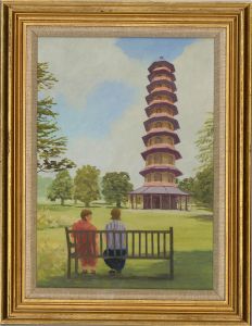 John Trentham - Signed 20th Century Oil, The Pagoda at Kew Gardens