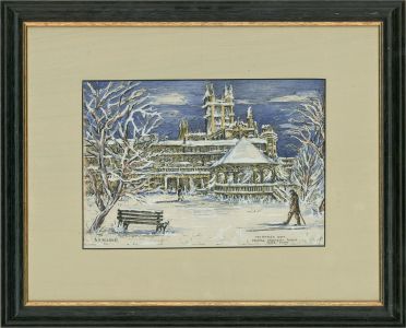 B.A. Holder - 2000 Pen and Ink Drawing, Bath Abbey and Parade Gardens