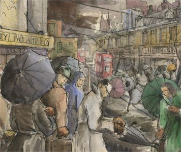 Peter Collins ARCA - 20th Century Watercolour, Busy Street