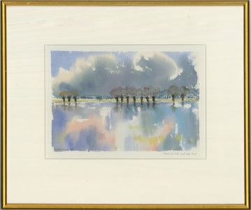 Lindsay Bath Slomew - 1994 Watercolour, Floods at Oath, West Sedgemoor