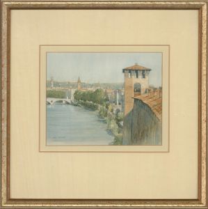 James Bankier - 20th Century Watercolour, Castelvecchio and the Adige, Verona