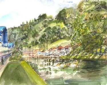 M. Swindlehurst - Contemporary Watercolour, The River Boat Club